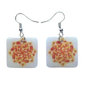 Square Resin Dangle Earrings, Autumn Celtic Knot Design, Multicolor